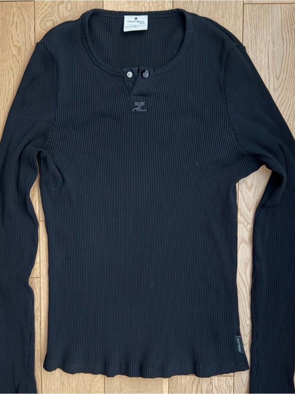 Courreges Black Ribbed Long Sleeve Henley Tee